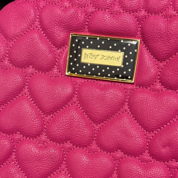 Betsey Johnson Pink & Black Heart Quilted Backpack